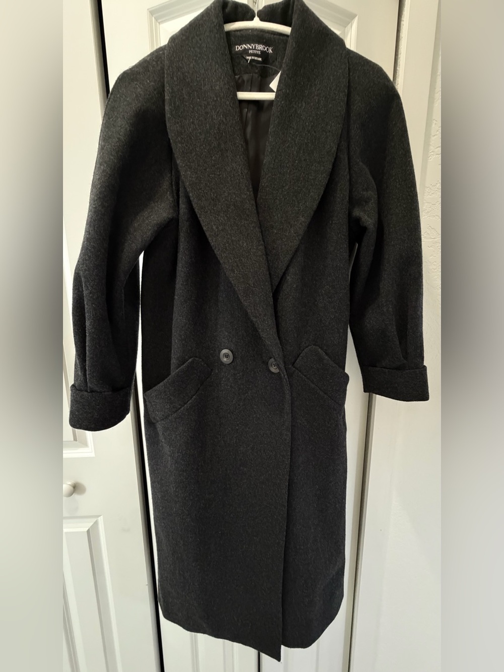 Vintage Donnybrook 100% Wool Coat Petite Small Charcoal Gray Made in Ukraine EUC